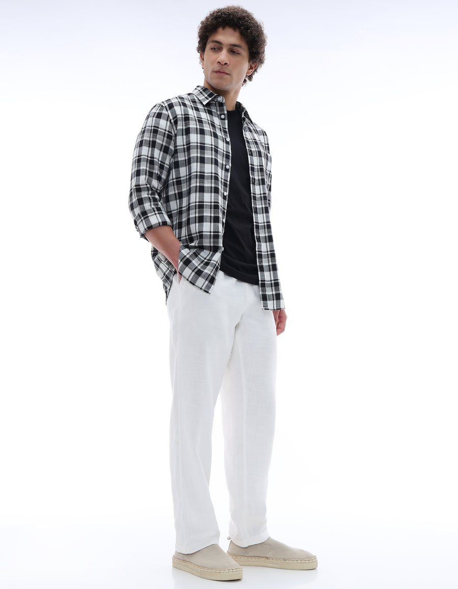 Relaxed Fit 100% Cotton Solid Joggers - Off White