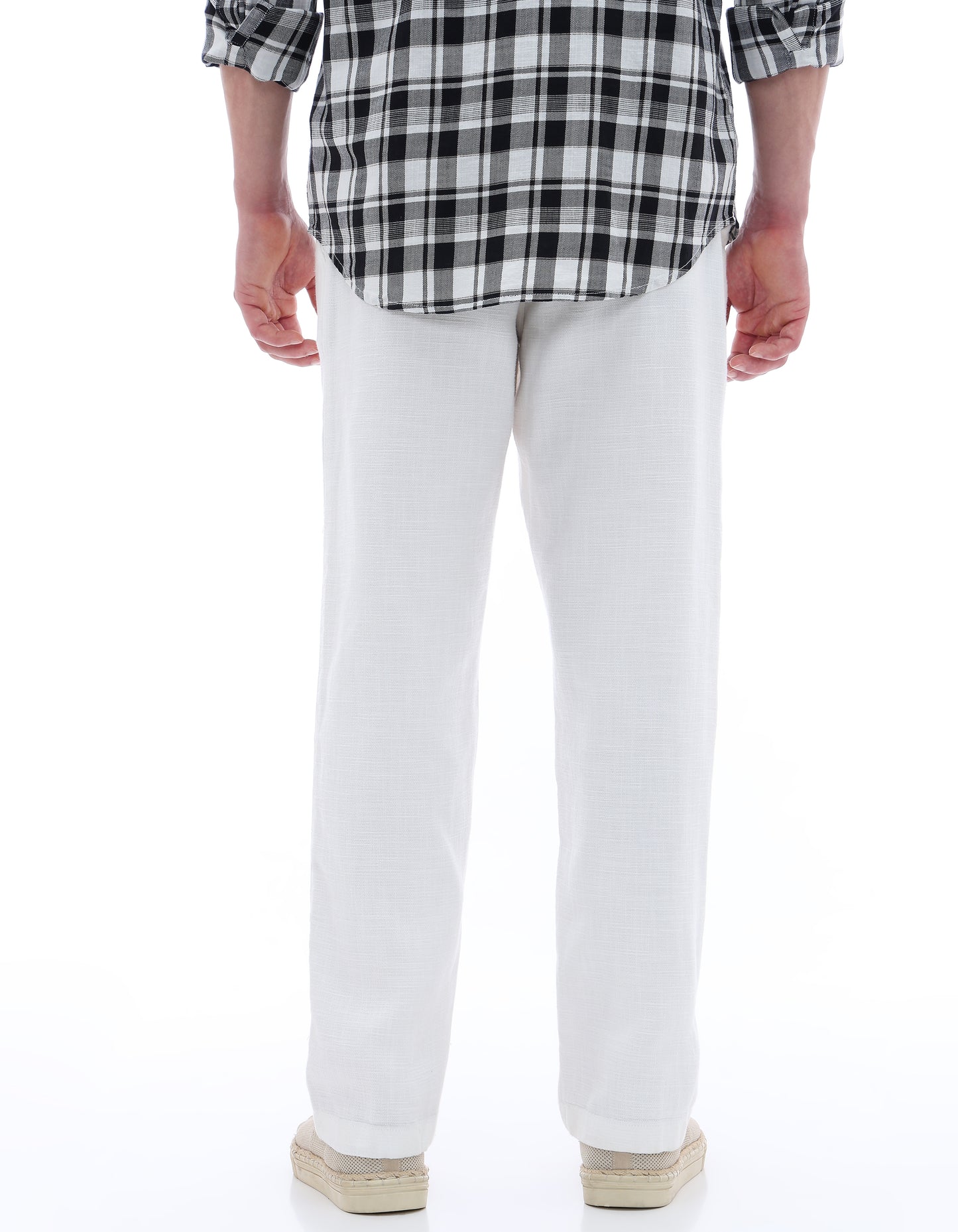Relaxed Fit 100% Cotton Solid Joggers - Off White