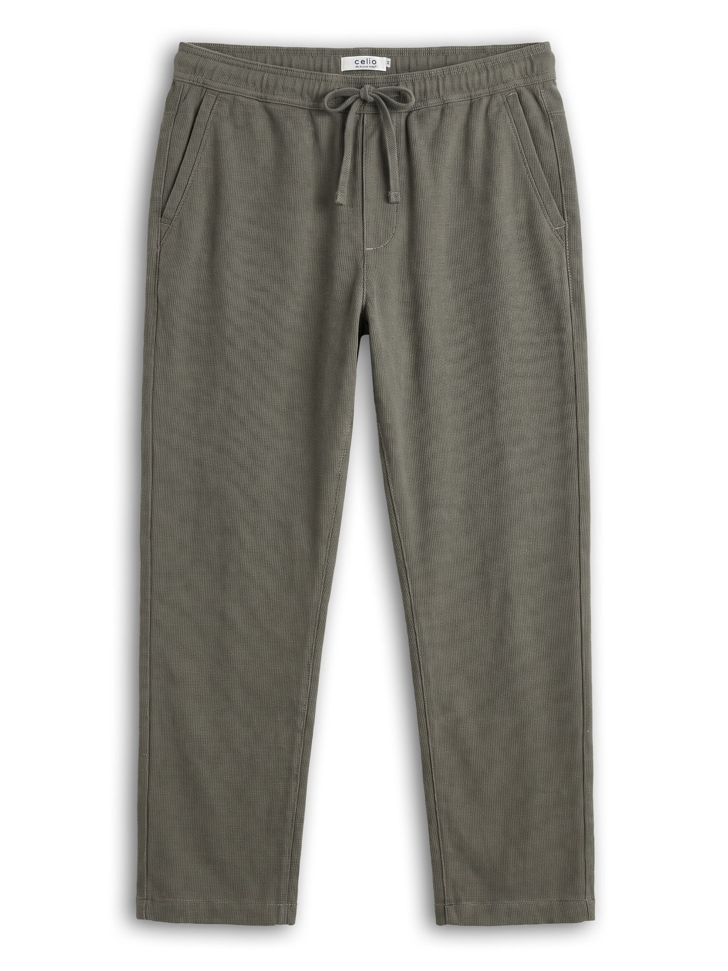 Celio Solid Relaxed Fit Cotton Green Trousers
