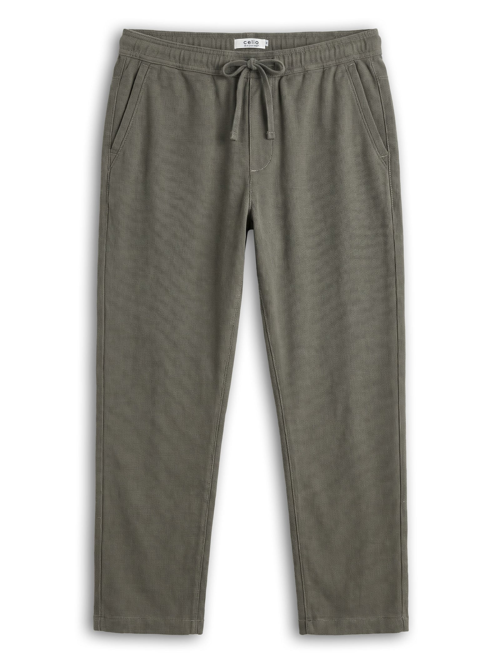 Celio Solid Relaxed Fit Cotton Green Trousers