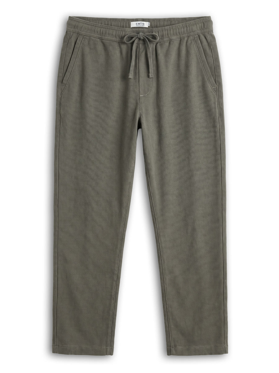 Celio Solid Relaxed Fit Cotton Green Trousers