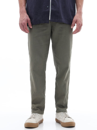 Celio Solid Relaxed Fit Cotton Green Trousers