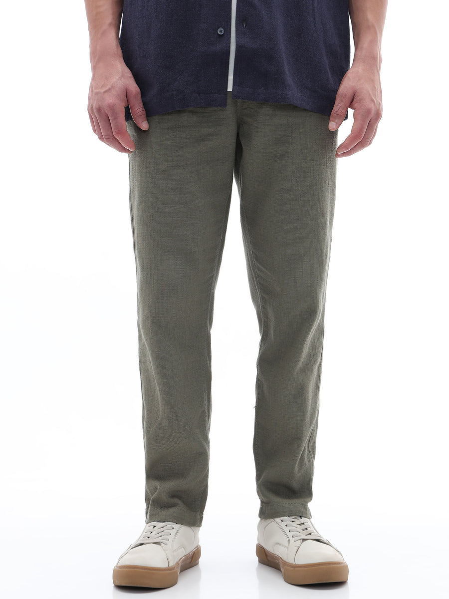 Celio Solid Relaxed Fit Cotton Green Trousers