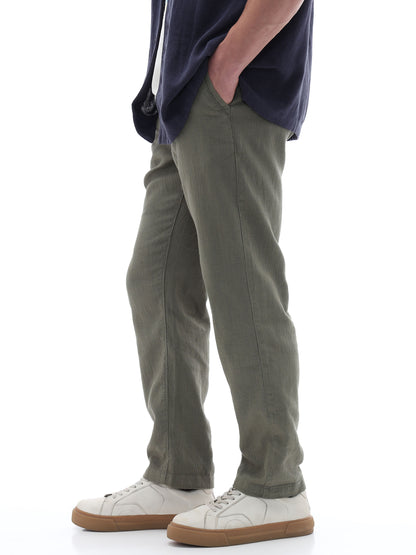 Celio Solid Relaxed Fit Cotton Green Trousers