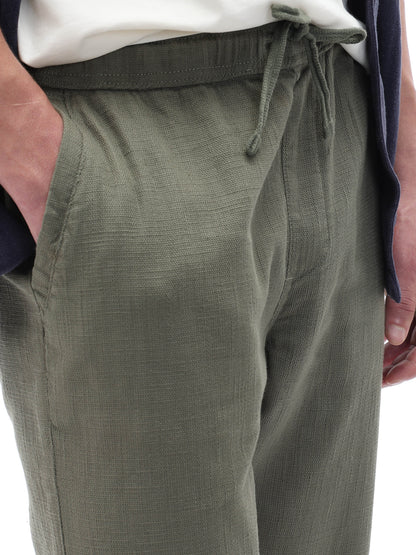 Celio Solid Relaxed Fit Cotton Green Trousers