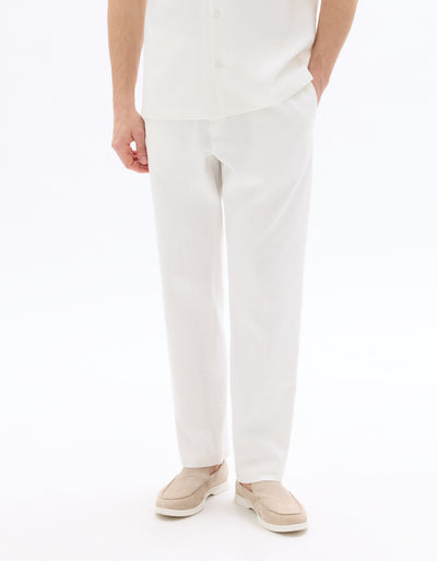 Celio Men White Solid Relaxed Fit Cotton Trousers