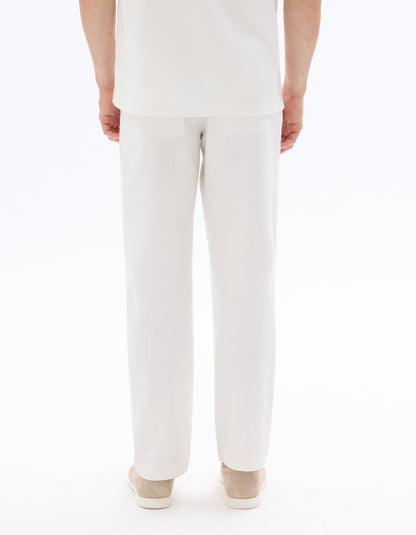 Celio Men White Solid Relaxed Fit Cotton Trousers