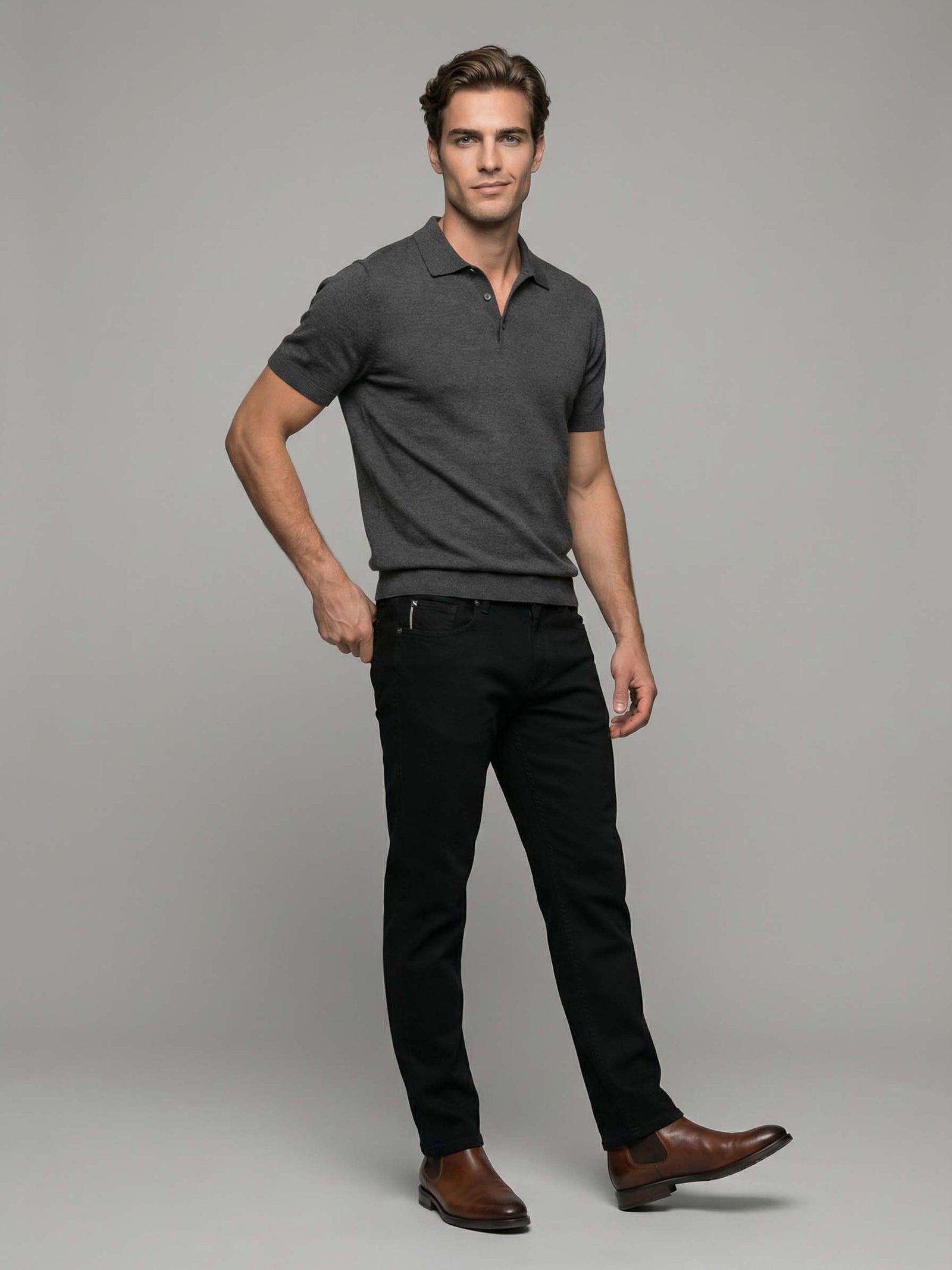 Celio* Men Straight Fit Solid Cotton Black Jeans