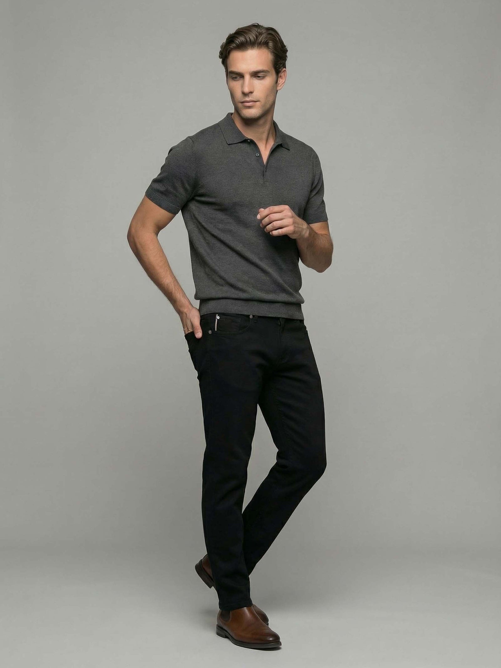 Celio* Men Straight Fit Solid Cotton Black Jeans