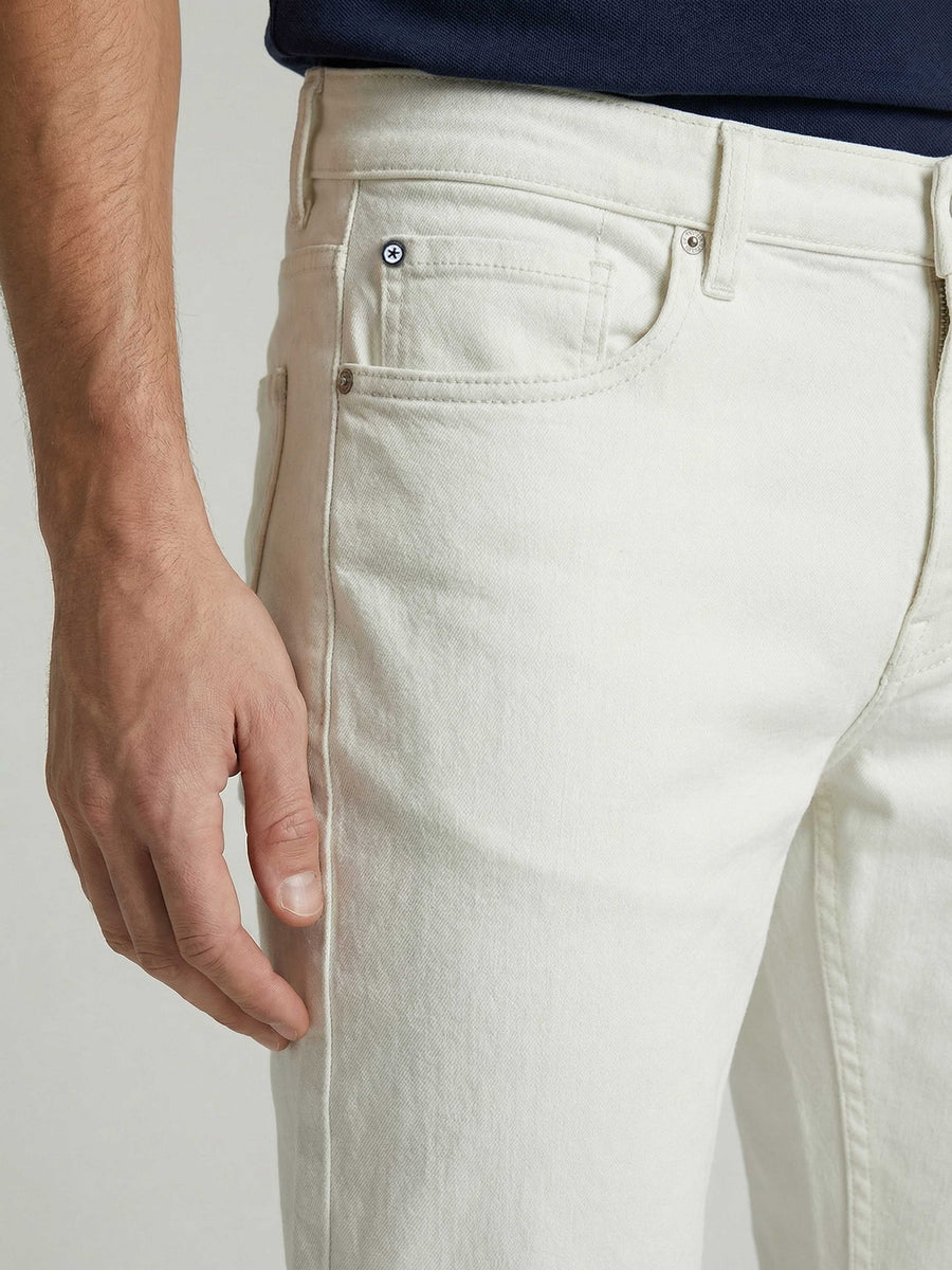Celio* Men Off White Solid Slim Fit Cotton Jeans
