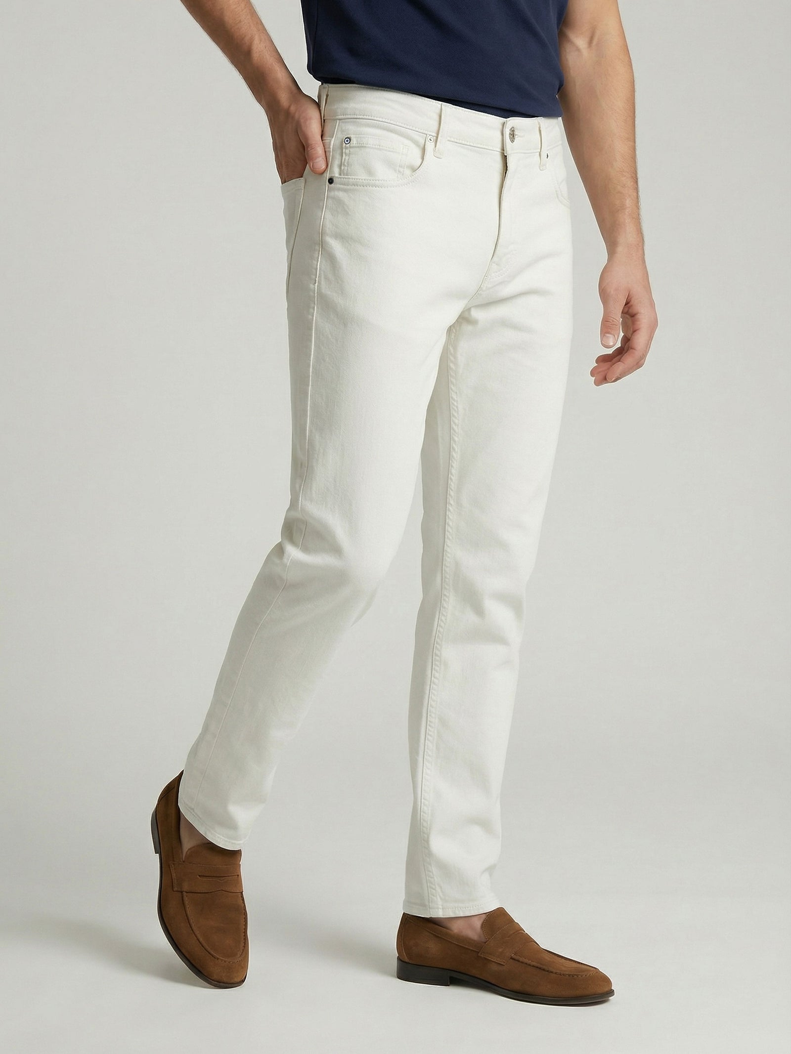 Celio* Men Off White Solid Slim Fit Cotton Jeans
