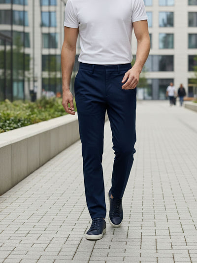 Celio* Men Blue Solid Regular Fit Polyester Trousers