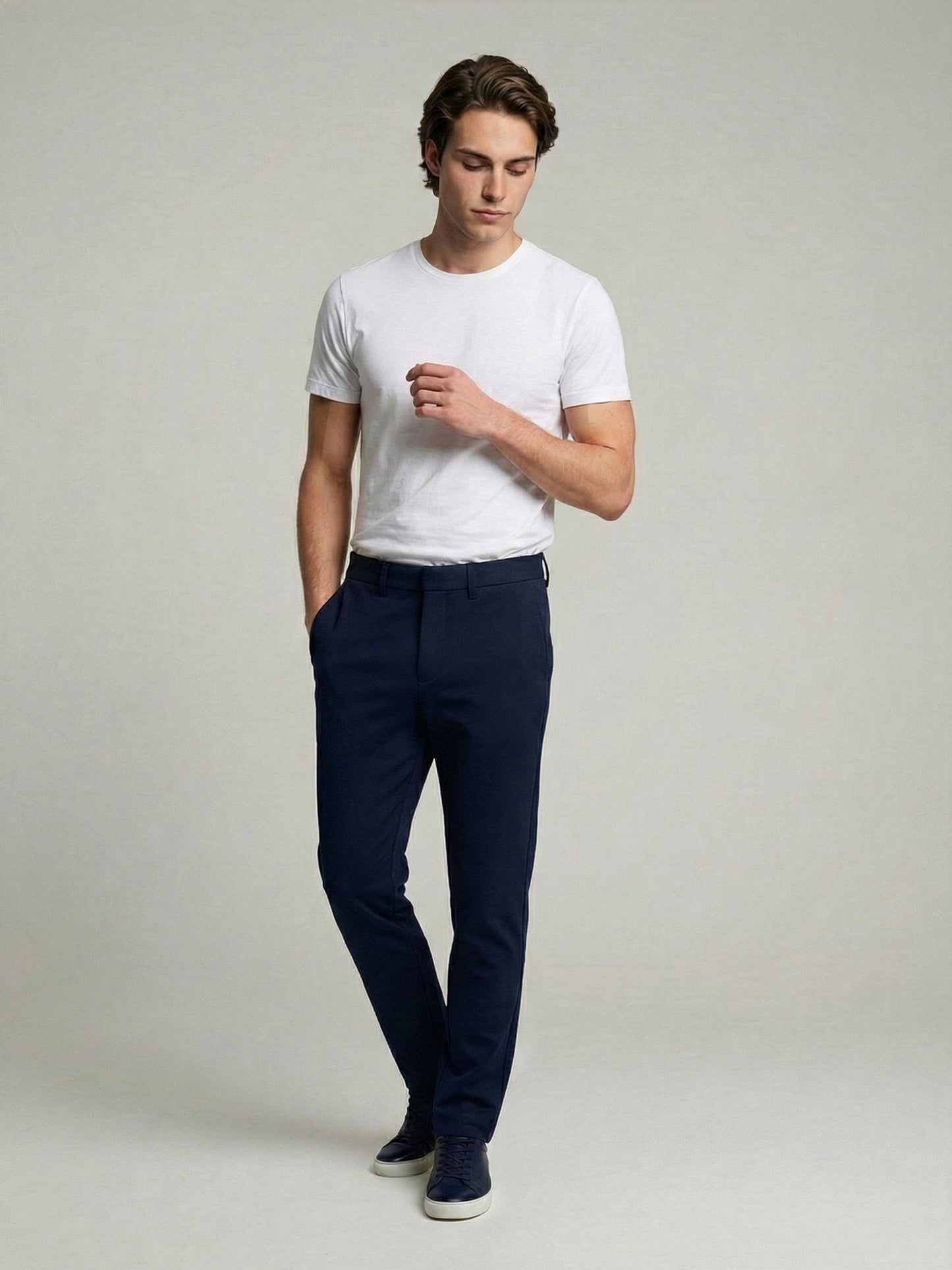 Celio* Men Blue Solid Regular Fit Polyester Trousers