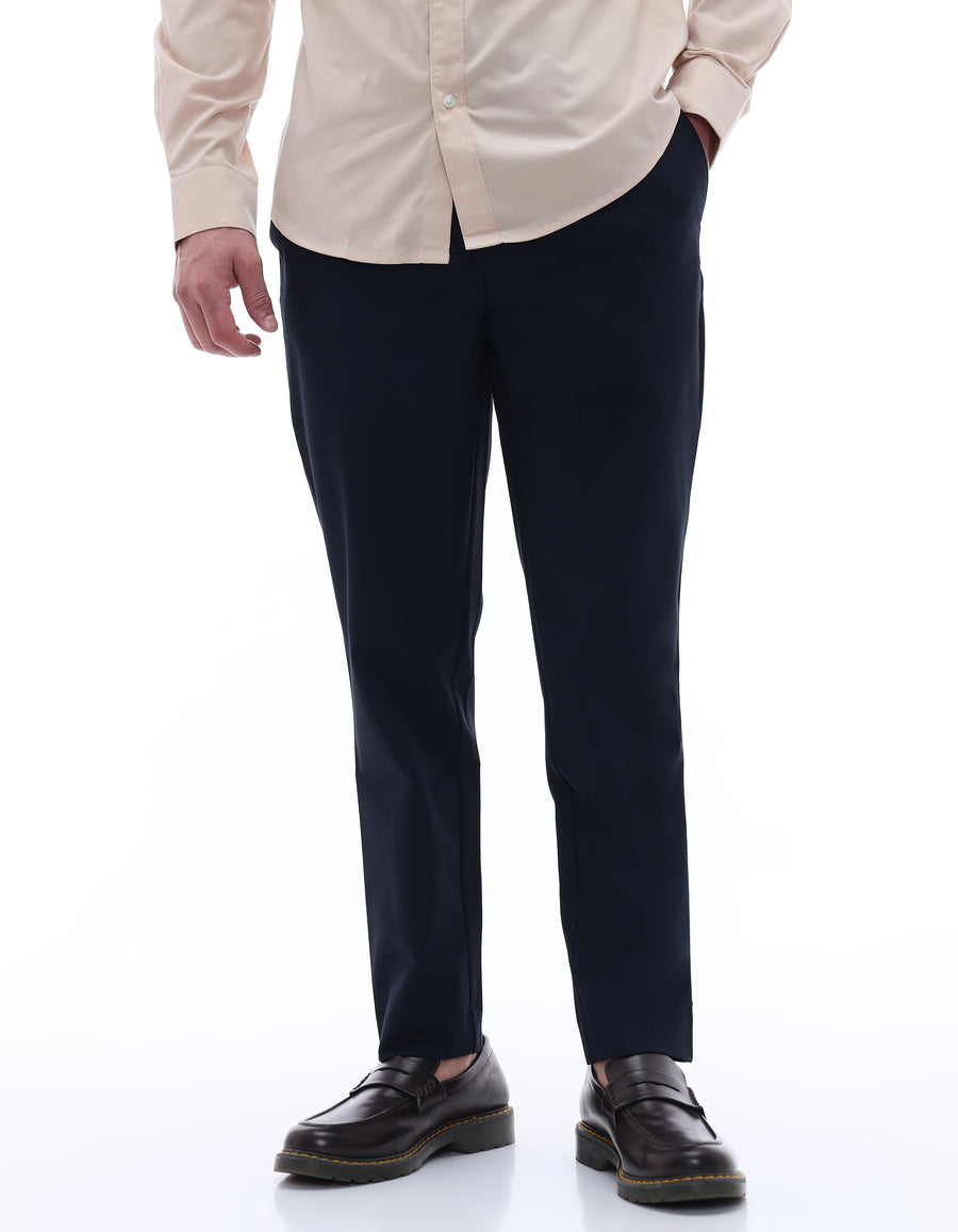 Celio* Men Blue Solid Regular Fit Polyester Trousers