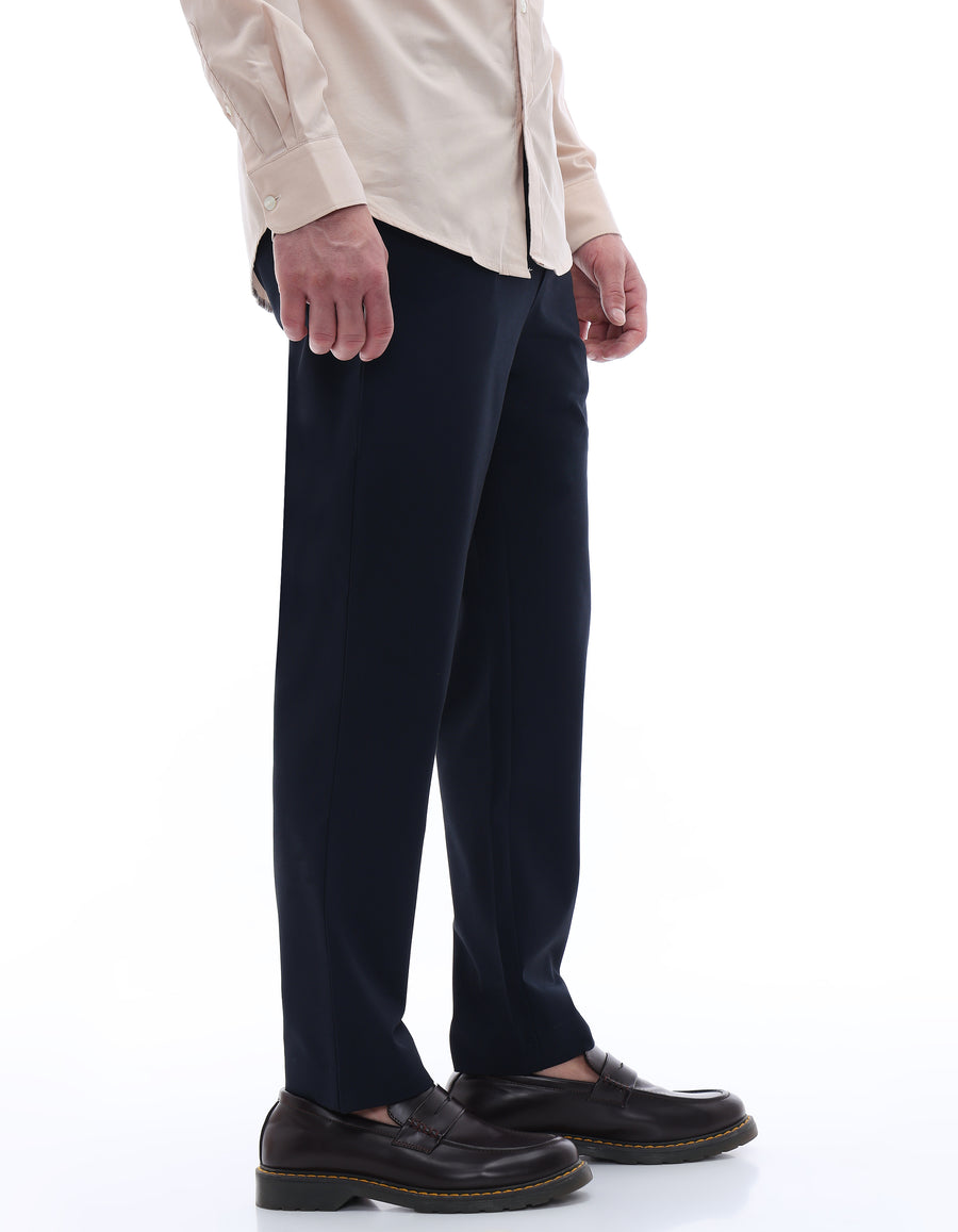 Celio* Men Blue Solid Regular Fit Polyester Trousers