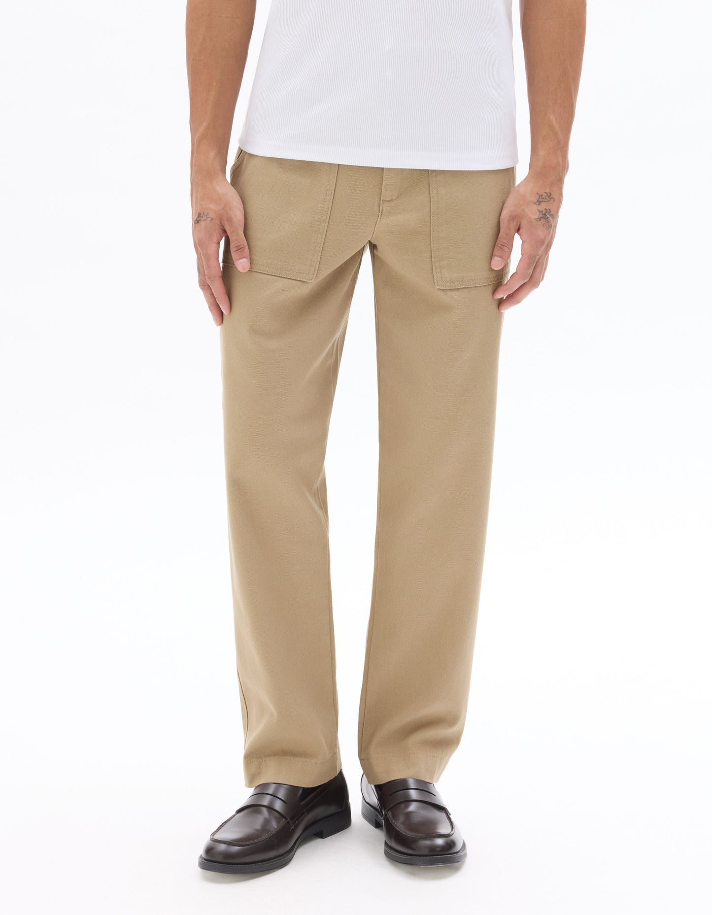 Celio Men Beige Solid Straight Fit Cotton Trousers