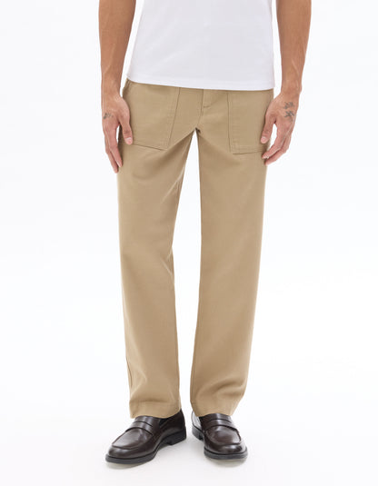 Celio Men Beige Solid Straight Fit Cotton Trousers