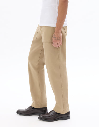 Celio Men Beige Solid Straight Fit Cotton Trousers