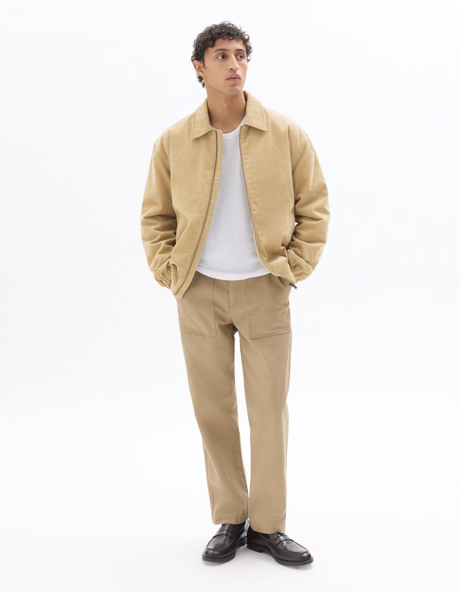 Celio Men Beige Solid Straight Fit Cotton Trousers