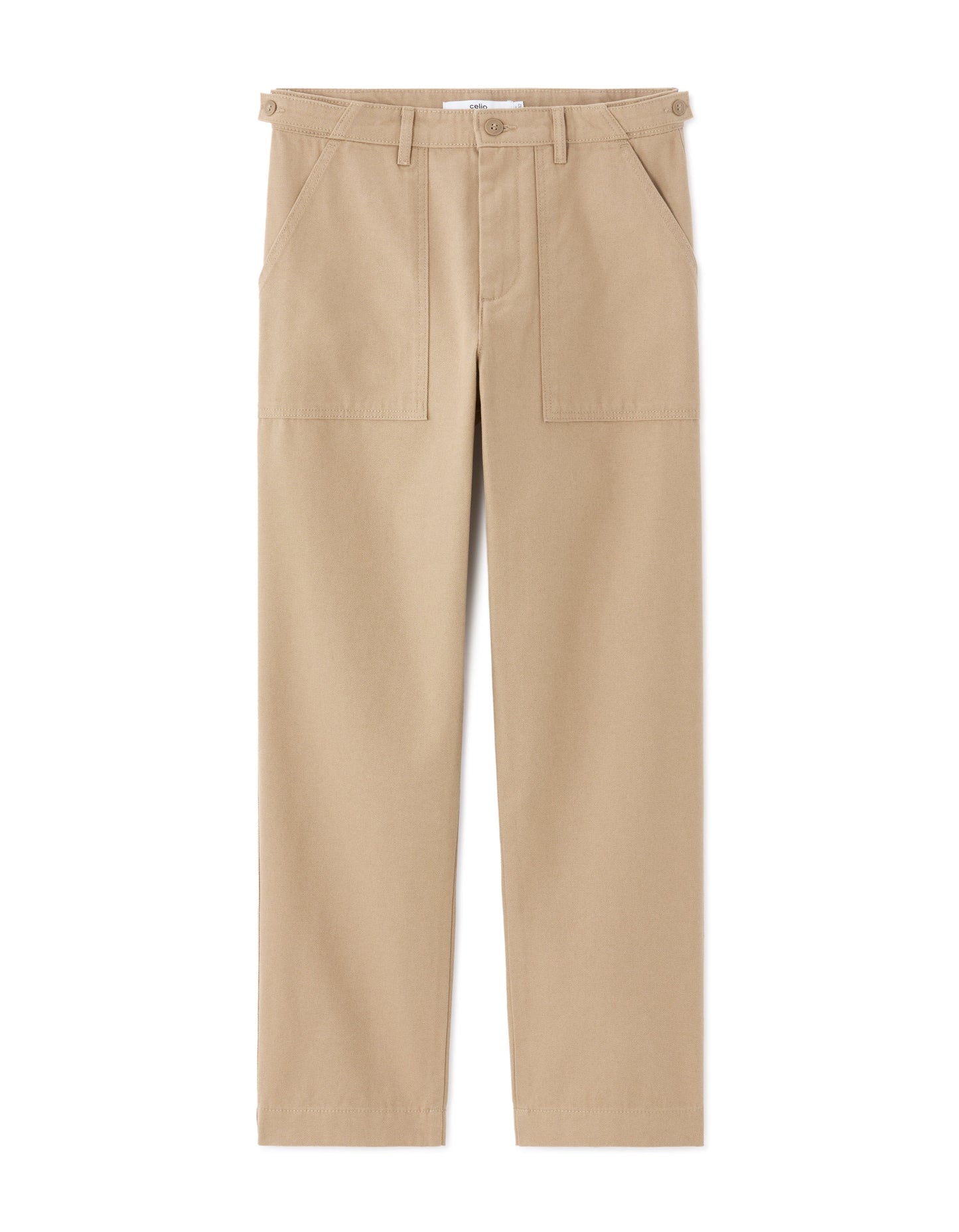 Celio Men Beige Solid Straight Fit Cotton Trousers