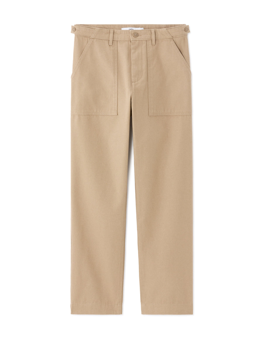 Celio Men Beige Solid Straight Fit Cotton Trousers
