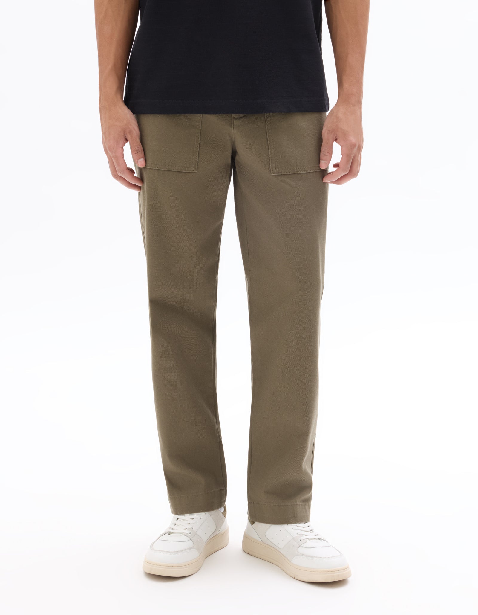 Celio Men Olive Solid Straight Fit Cotton Trousers