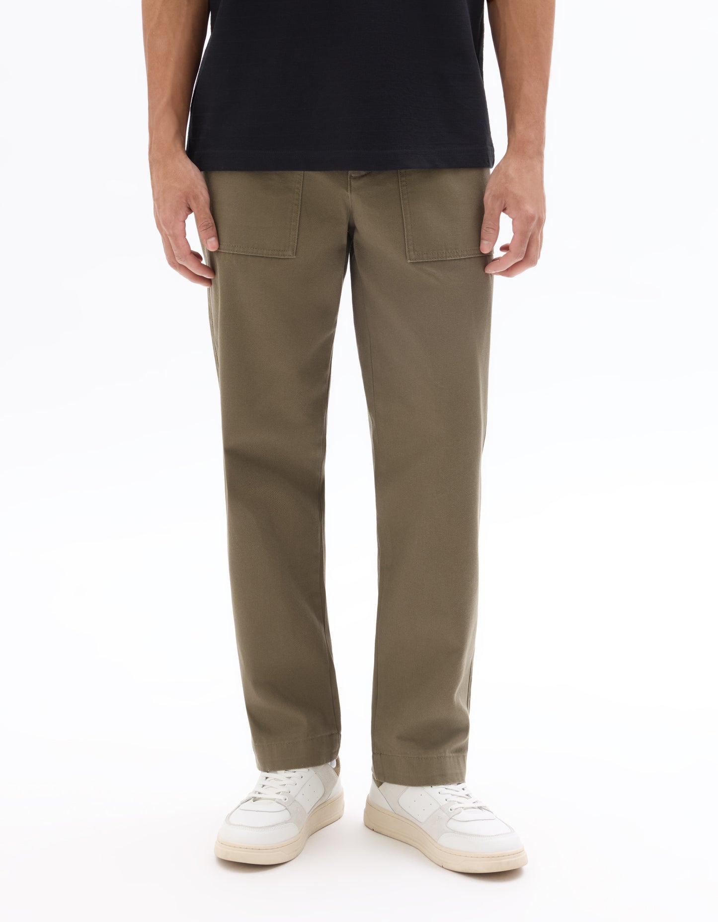 Celio Men Olive Solid Straight Fit Cotton Trousers