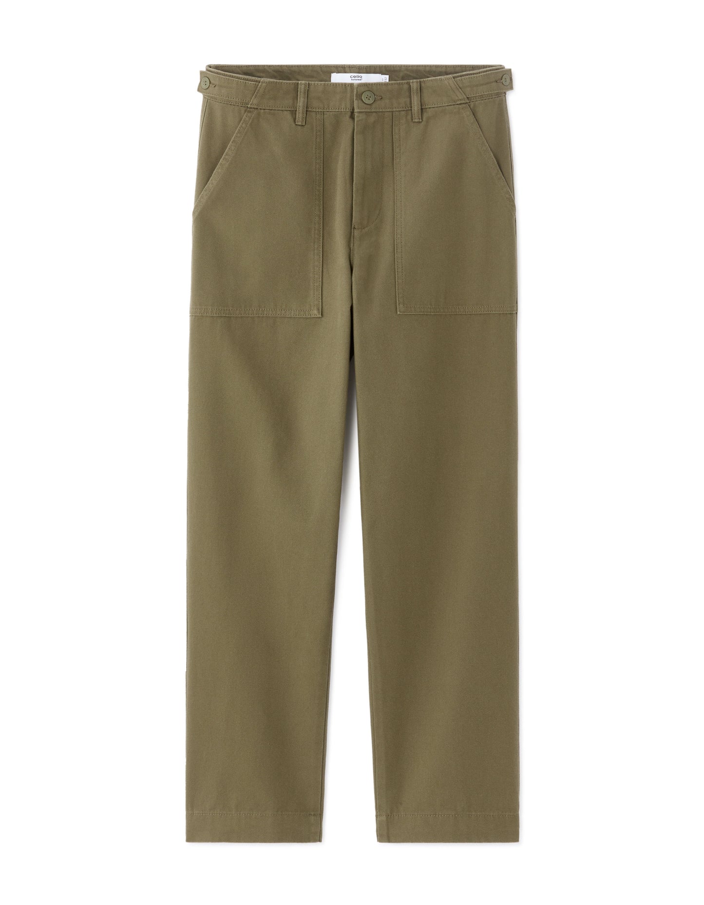 Celio Men Olive Solid Straight Fit Cotton Trousers