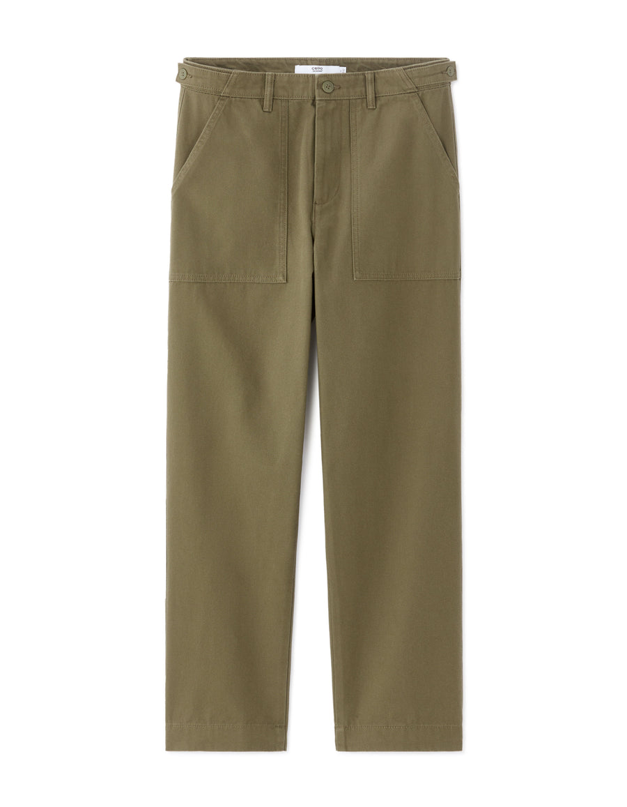 Celio Men Olive Solid Straight Fit Cotton Trousers