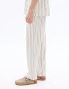 Celio Men Off White Striped Loose Fit Polyester Trousers