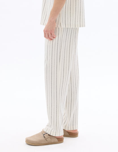 Celio Men Off White Striped Loose Fit Polyester Trousers
