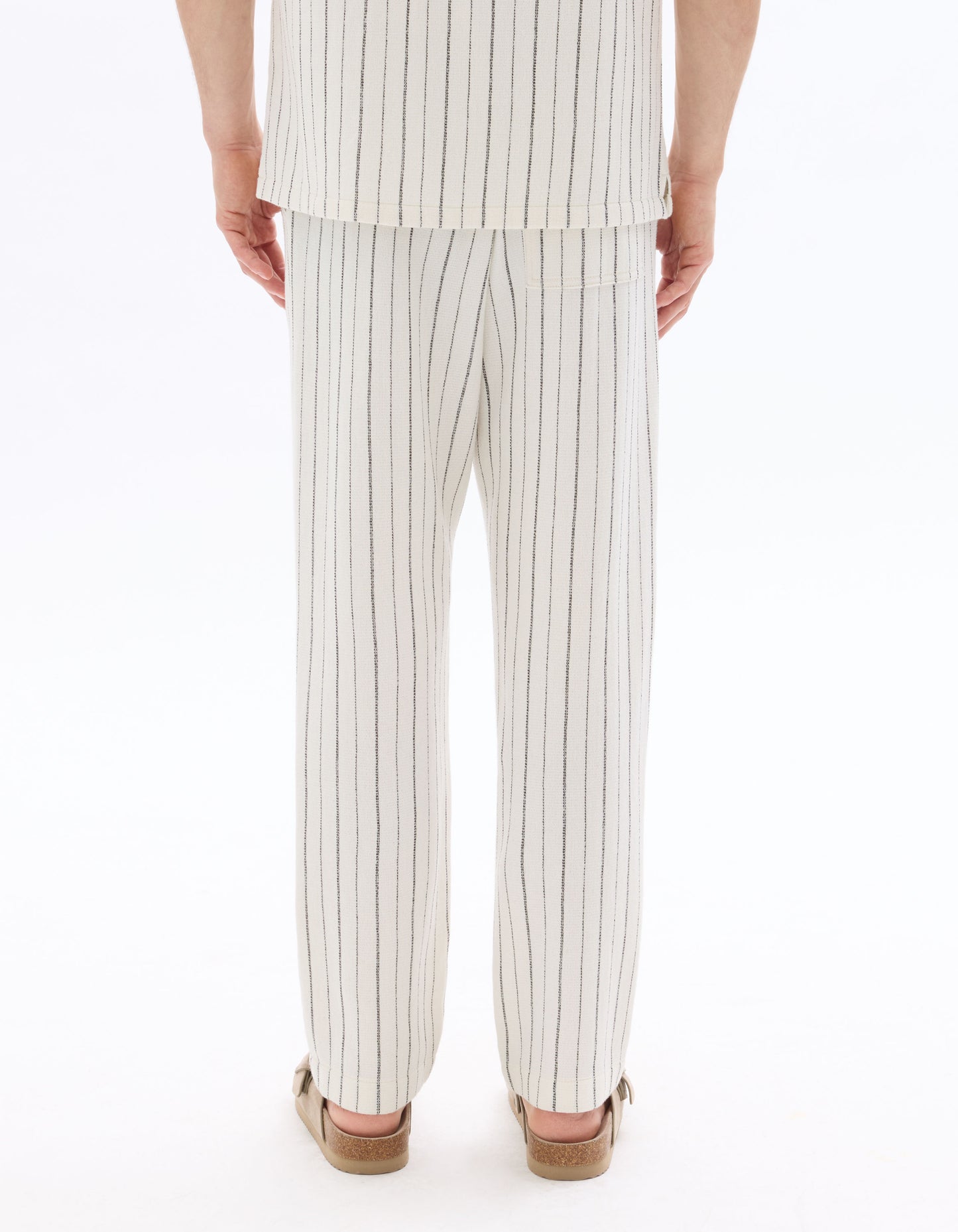 Celio Men Off White Striped Loose Fit Polyester Trousers