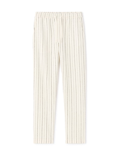 Celio Men Off White Striped Loose Fit Polyester Trousers