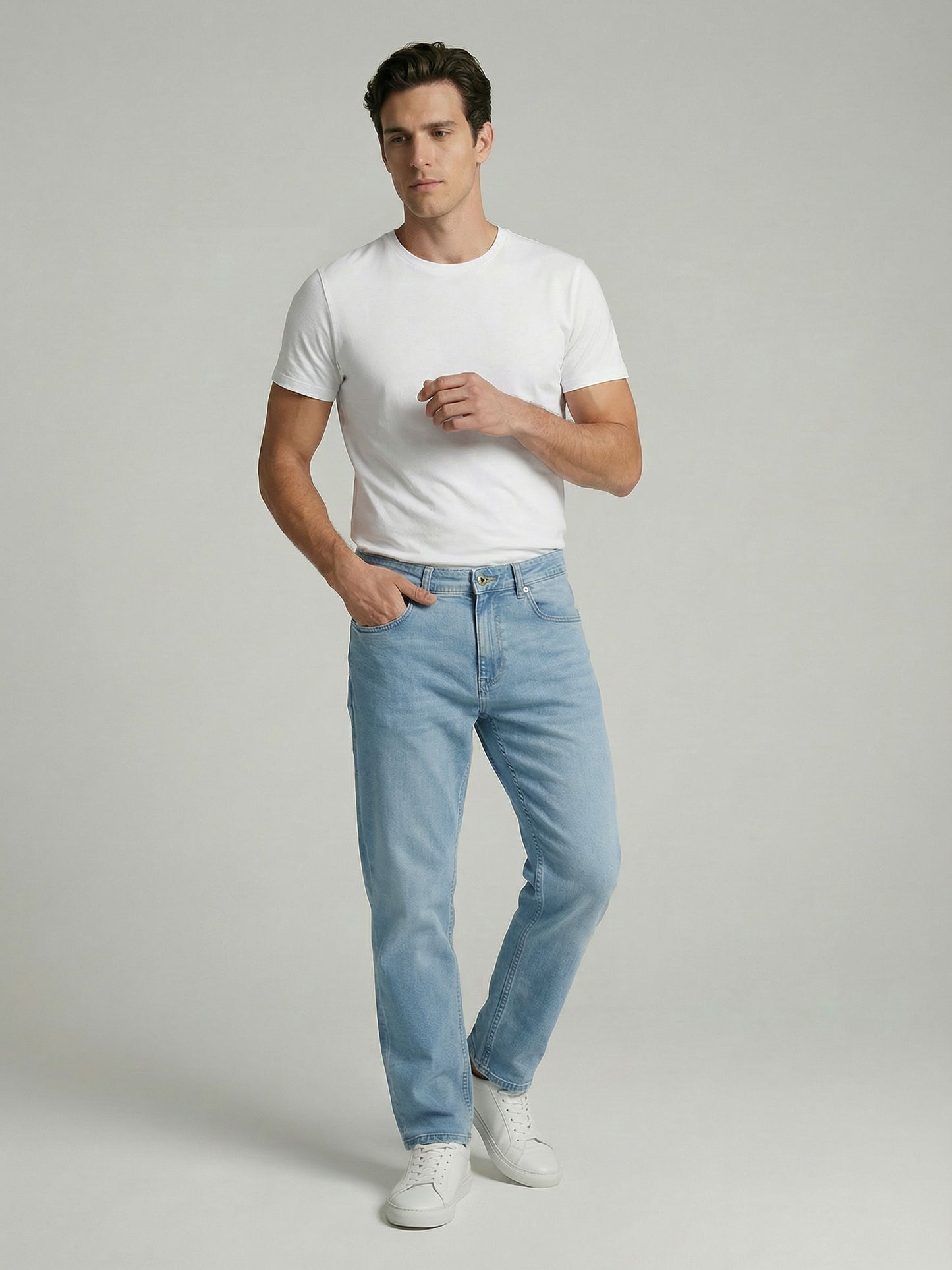 Celio* Men Blue Solid Straight Fit Cotton Jeans