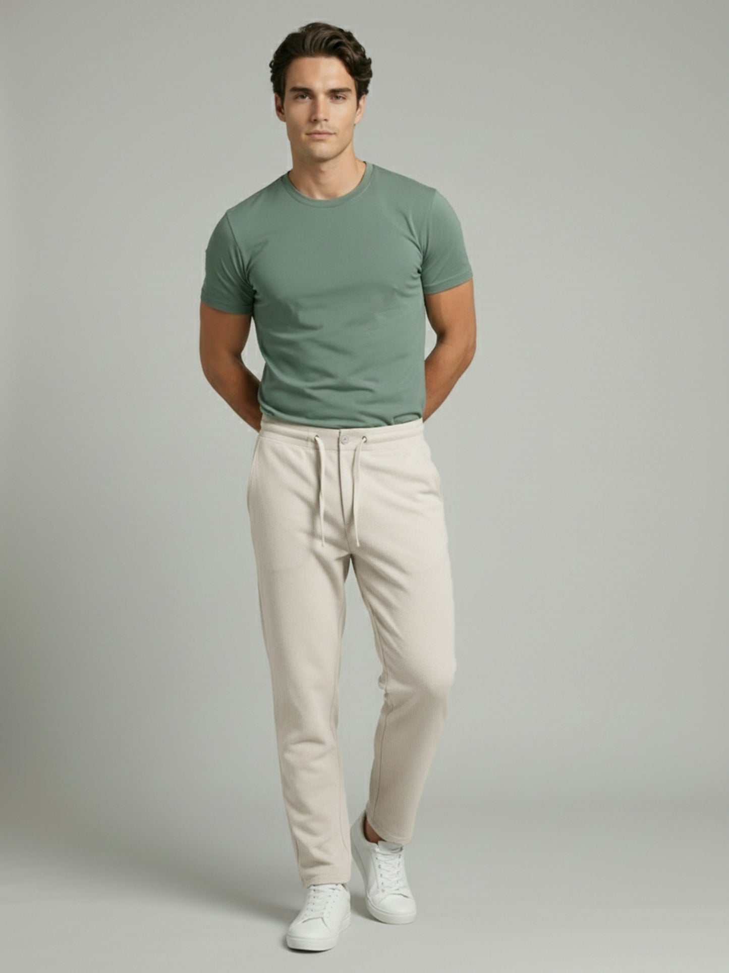 Celio* Men Beige Solid Straight Fit Cotton Trousers