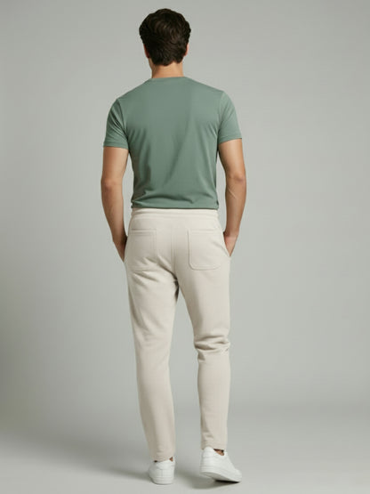 Celio* Men Beige Solid Straight Fit Cotton Trousers