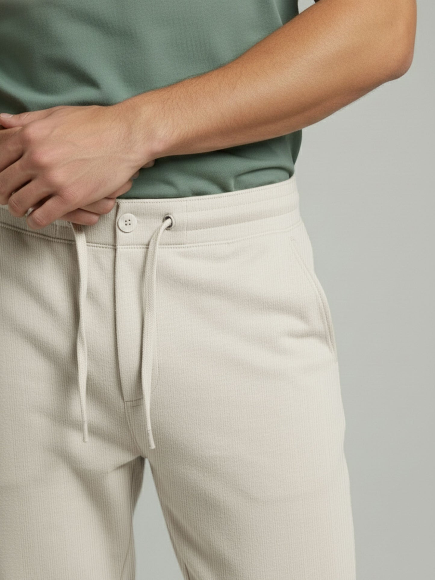 Celio* Men Beige Solid Straight Fit Cotton Trousers