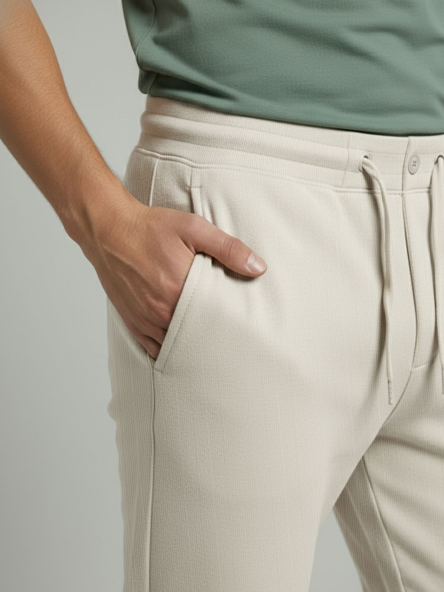 Celio* Men Beige Solid Straight Fit Cotton Trousers