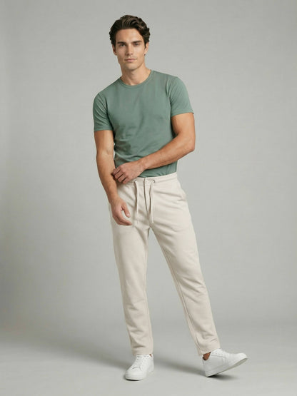 Celio* Men Beige Solid Straight Fit Cotton Trousers