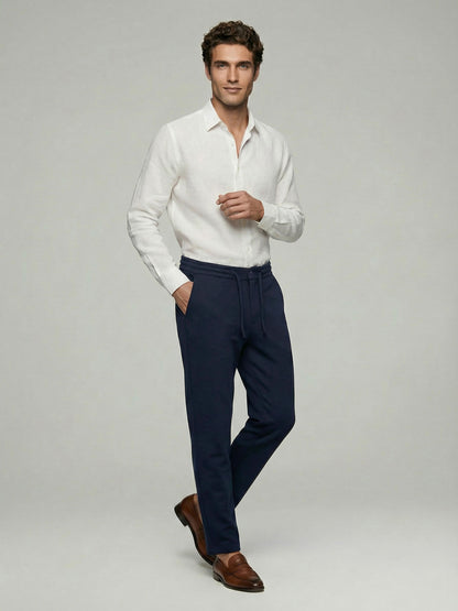 Celio* Men Navy Blue Solid Straight Fit Cotton Trousers