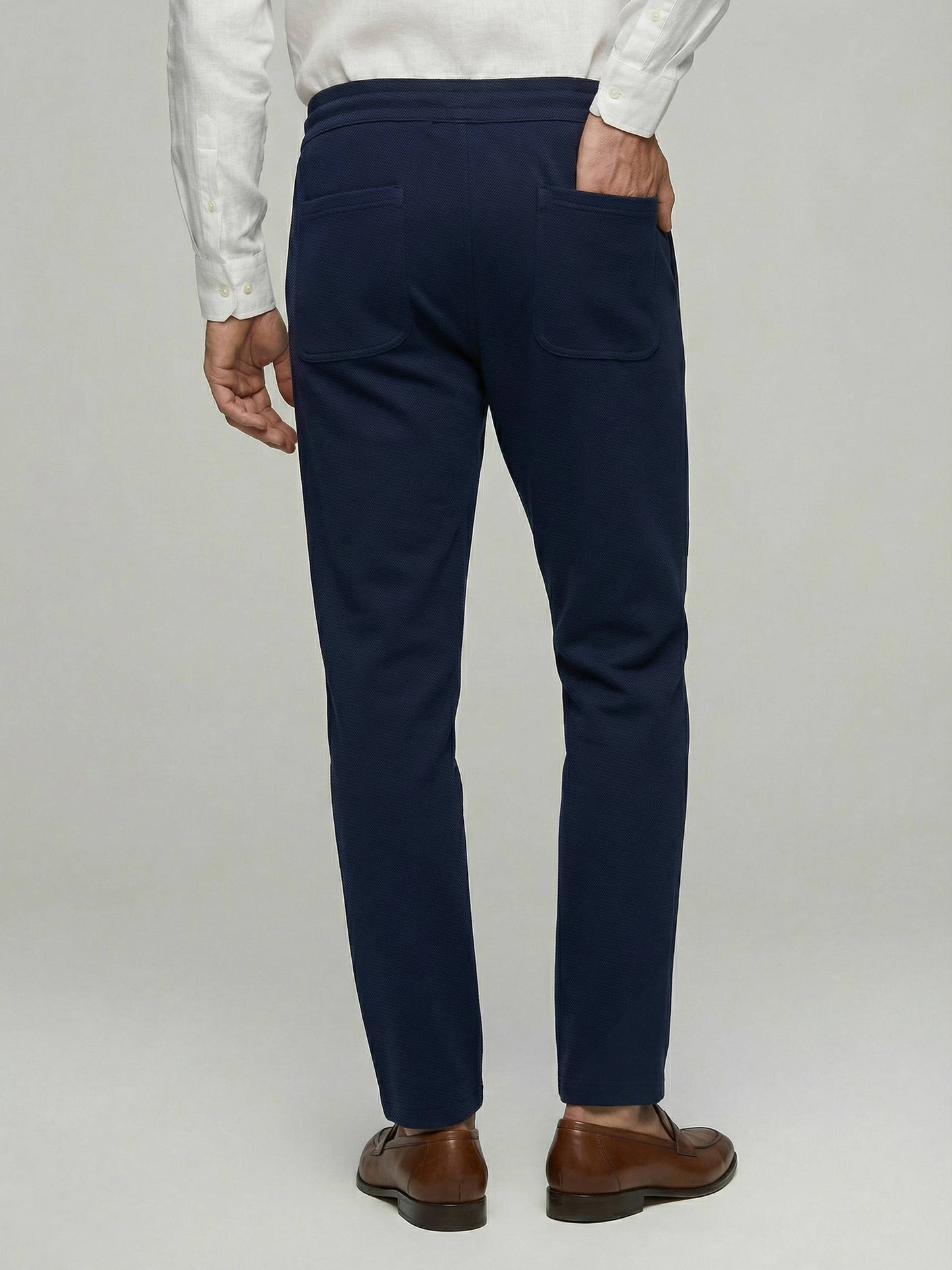 Celio* Men Navy Blue Solid Straight Fit Cotton Trousers