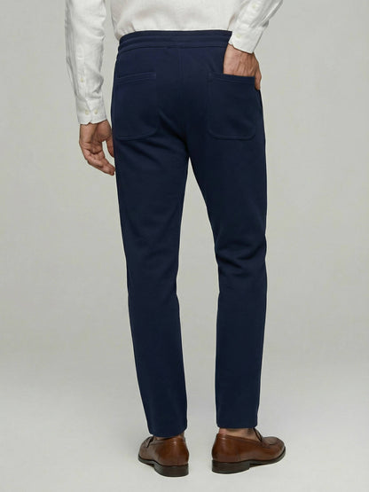Celio* Men Navy Blue Solid Straight Fit Cotton Trousers