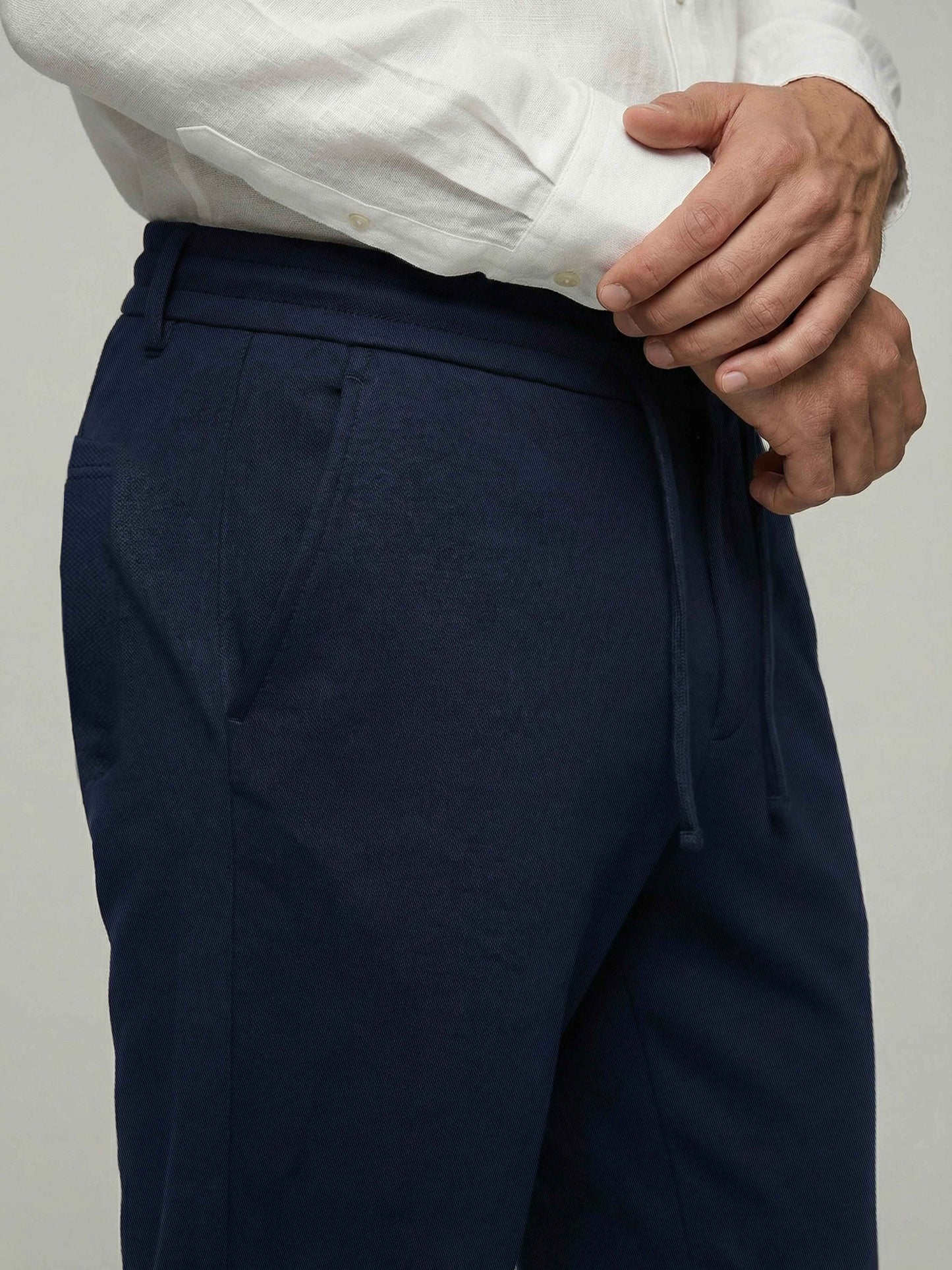 Celio* Men Navy Blue Solid Straight Fit Cotton Trousers