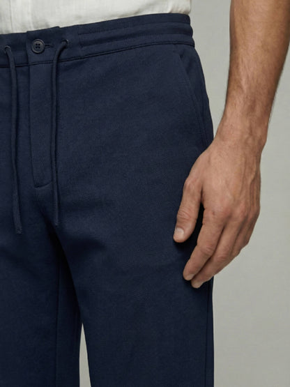 Celio* Men Navy Blue Solid Straight Fit Cotton Trousers