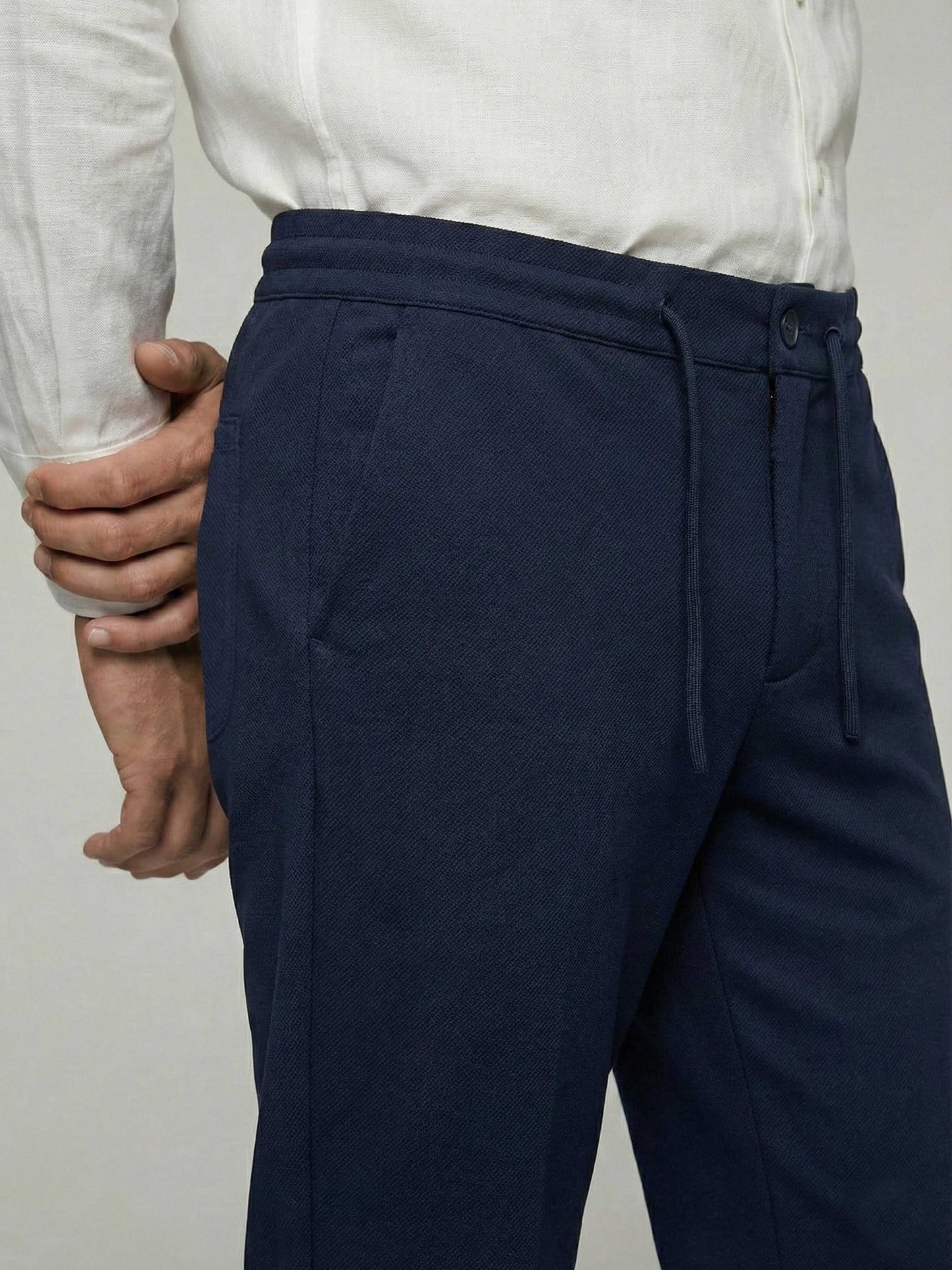 Celio* Men Navy Blue Solid Straight Fit Cotton Trousers