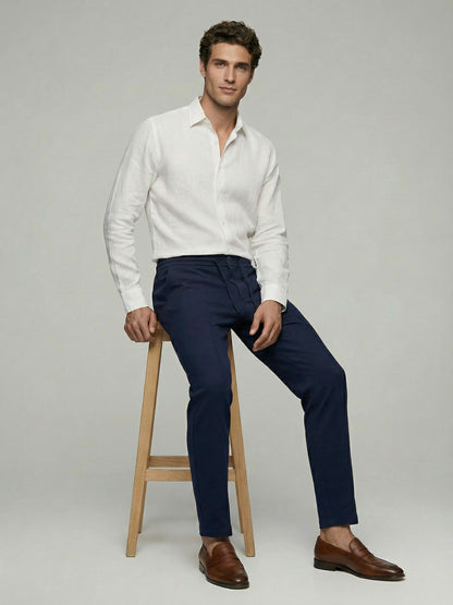 Celio* Men Navy Blue Solid Straight Fit Cotton Trousers