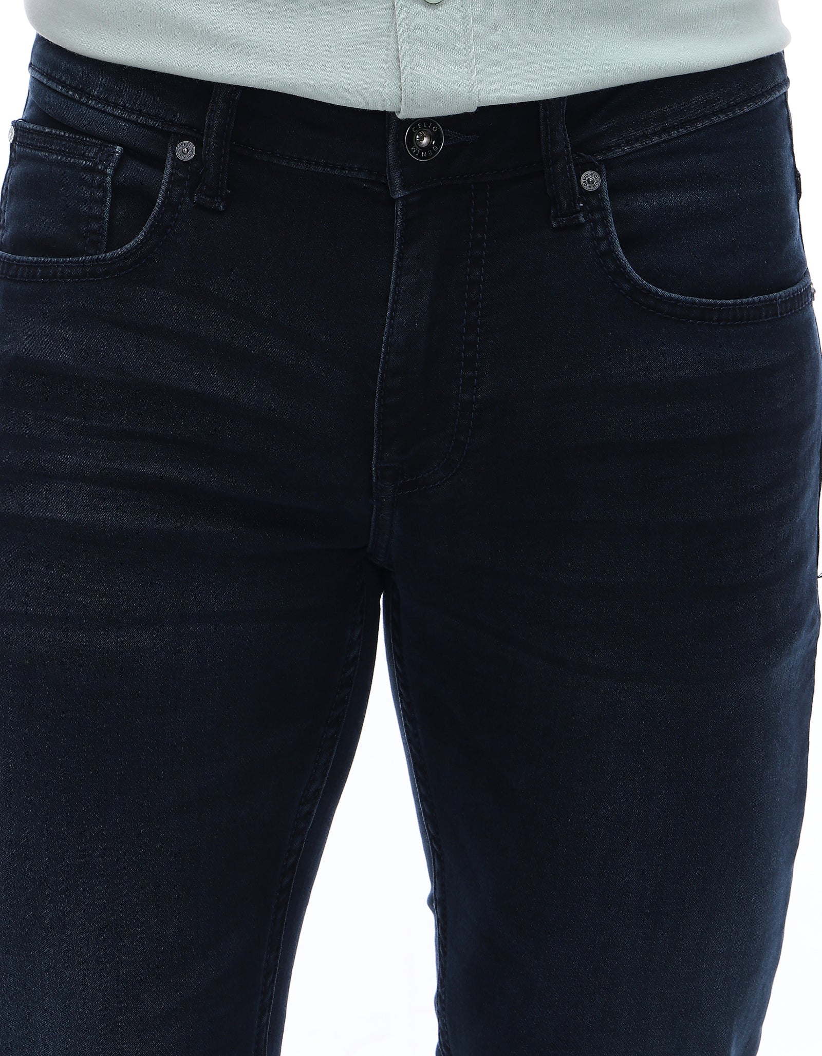 Celio Mens Blue Dobby Slim Fit Cotton Jeans