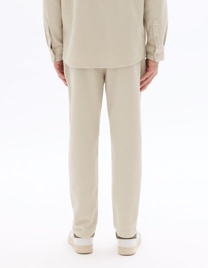 Celio Men Beige Solid Straight Fit Polyester Trousers