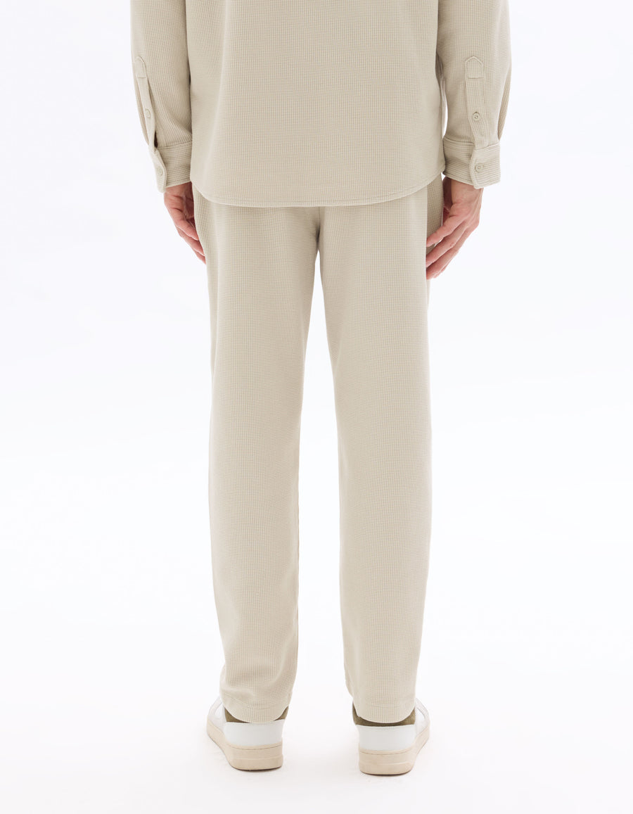 Celio Men Beige Solid Straight Fit Polyester Trousers