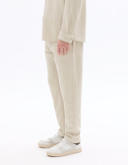 Celio Men Beige Solid Straight Fit Polyester Trousers